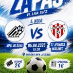 Plagát futbalového zápasu VI. ligy — MFK Jelšava vs Jednota Málinec v Jelšave