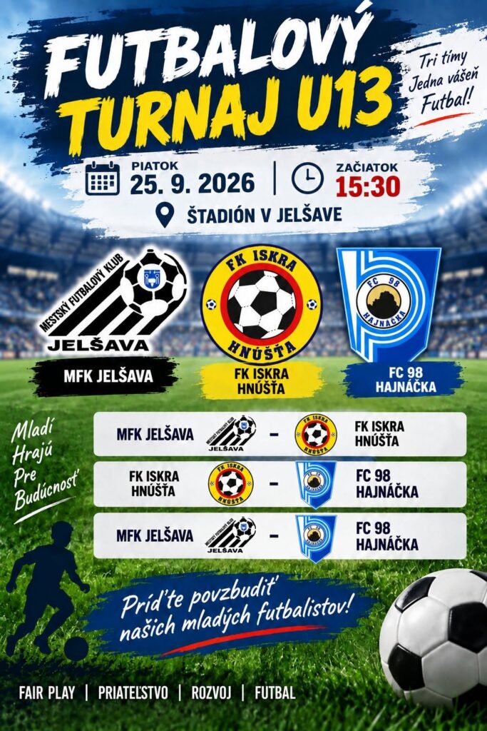 Futbalový turnaj U13 v Jelšave — tri mladé tímy v priamych futbalových dueloch