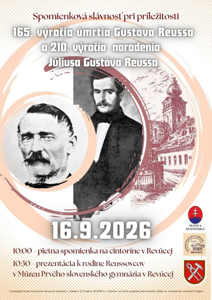 Plagát spomienkovej slávnosti Reussovcov — pietna akcia venovaná významnej rodine slovenskej histórie v Revúcej