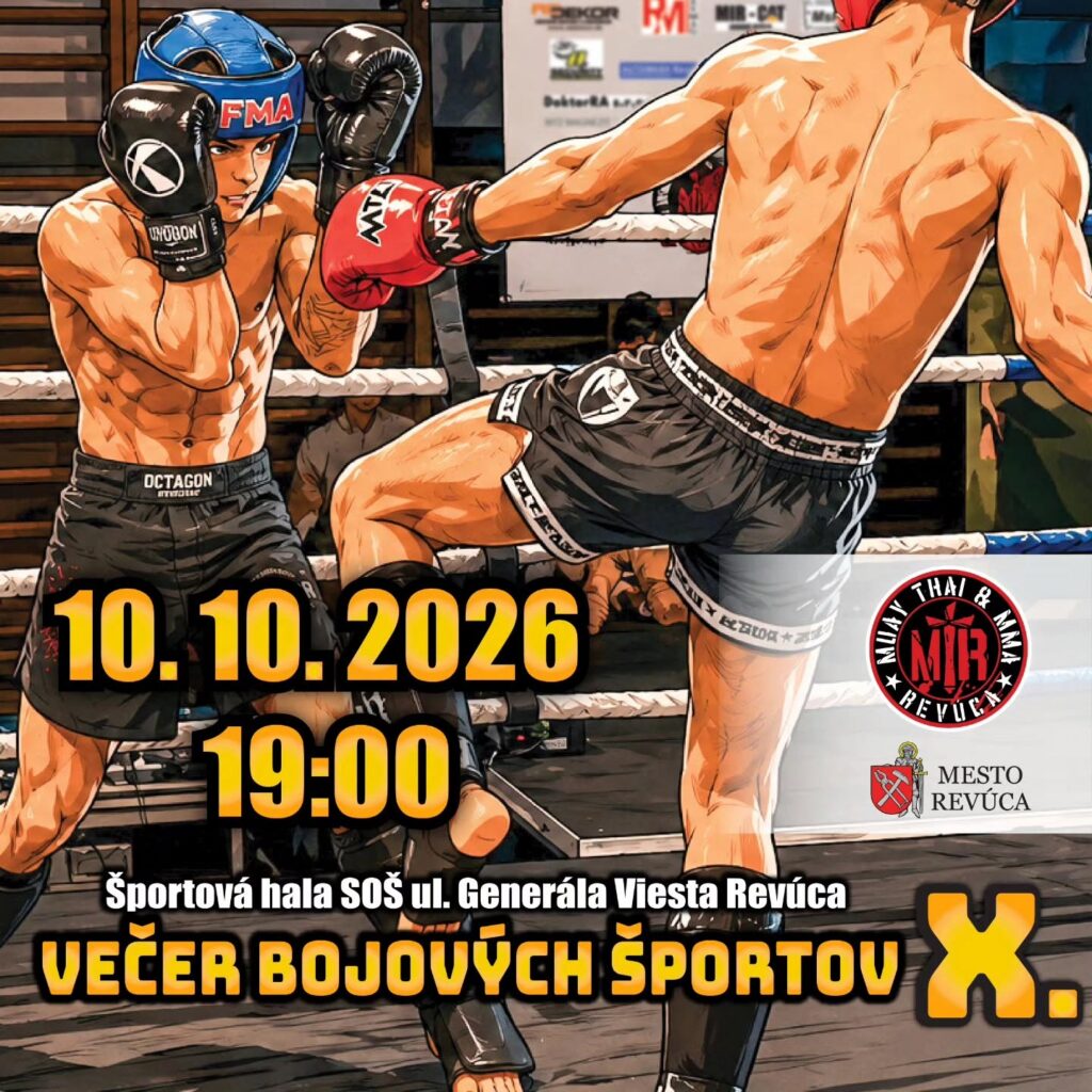 Plagát Večera bojových športov X v Revúcej — boxerské zápasy a Muay Thai duely