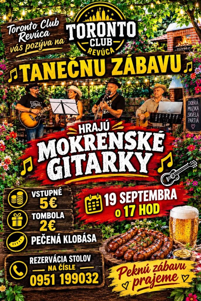 Plagát Mokrenské gitarky v Toronto Club Revúca — tanečná zábava so živou hudbou
