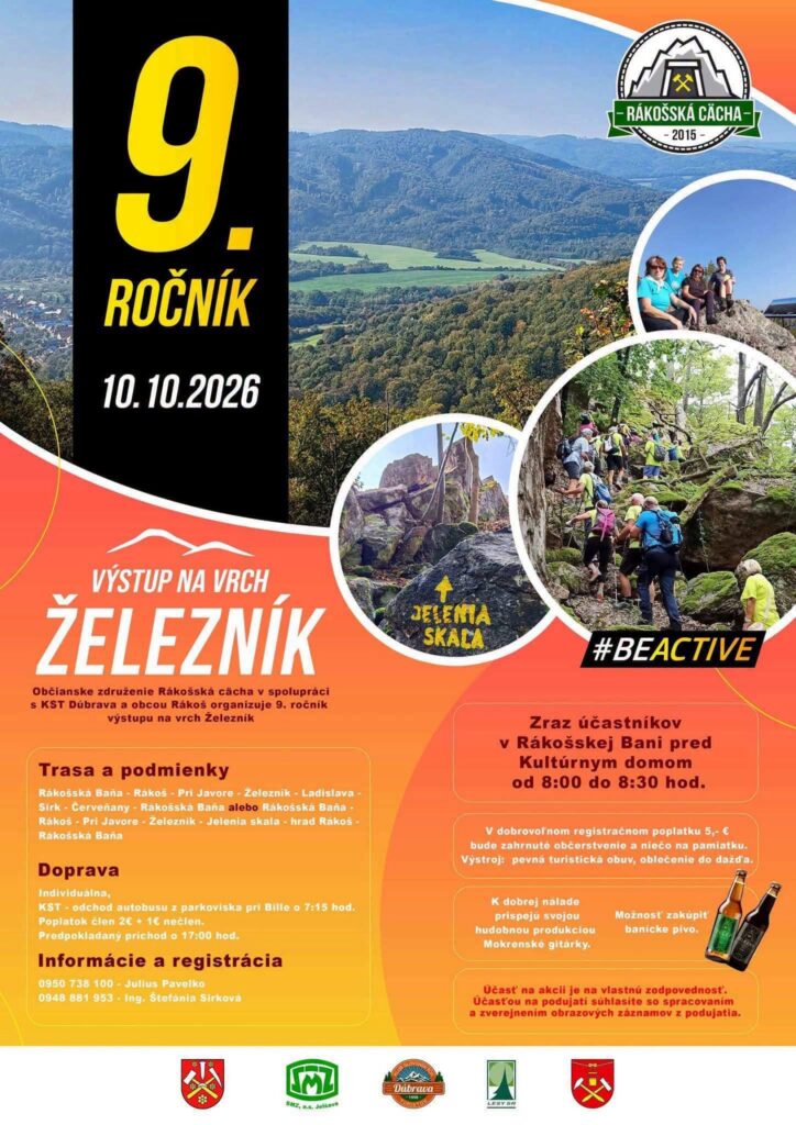 Plagát podujatia Výstup na Železník — deviaty ročník tradičnej túry Rákošská čächa v Revúcej oblasti