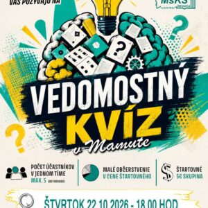 Plagát vedomostného kvízu v Mamut pub v Revúcej — intelektuálna zábava pre skupiny