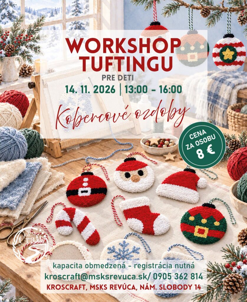 Workshop tuftingu pre deti v Revúcej — vytvárame vianočné kobercové ozdoby na stromček