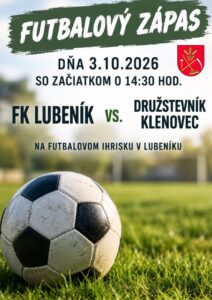 Plagát futbalového zápasu FK Lubeník vs. Družstevník Klenovec na Gemeri