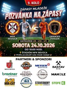 Plagát futbalových zápasov mládeže MFK Revúca vs Oranjes Zvolen, kategórie U9 U10 U11