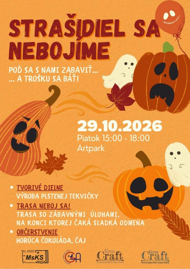 Plagát podujatia Strašidiel sa nebojíme — halloweenská tvorivá zábava pre deti v Revúcej