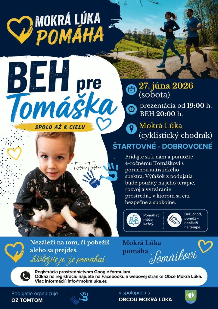 Plagát charitatívneho Behu pre Tomáška v Mokrej Lúke na podporu 4-ročného chlapca
