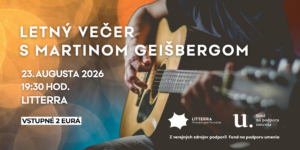 Portrét Martina Geišberga s gitarou, pozýva na letný koncert v Revúcej.