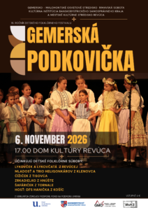 Plagát 16. ročníka detského folklórneho festivalu Gemerská Podkovička s tradičnými tancami v Revúcej