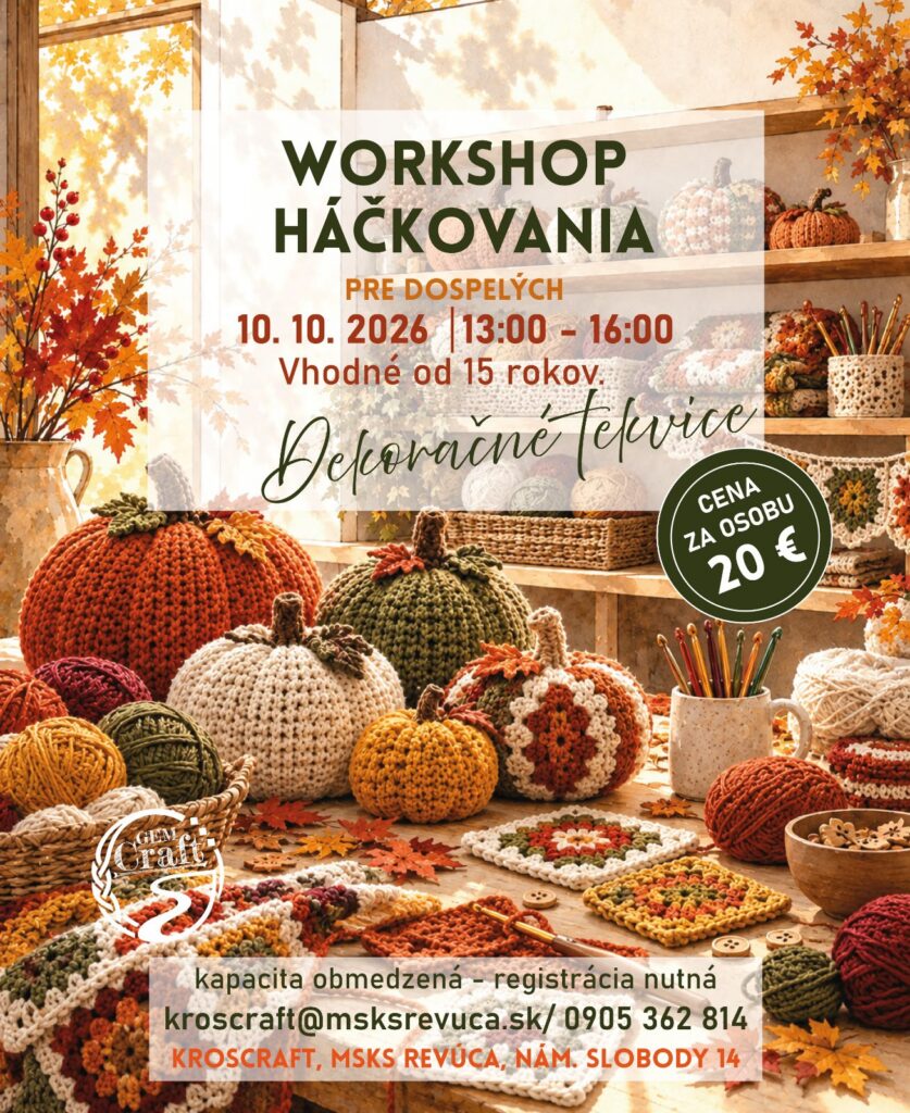 Workshop háčkovania tekvíc v jesenných farbách — tvorivé dielňa v Revúcej
