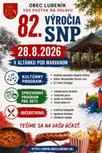 Plagát oslavy 82. výročia SNP v Lubeníku — культурный program a podujatie pre rodiny