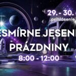Plagát vesmírnych jesenných prázdnin v Litterre — kozmické dobrodružstvo pre deti s marťanskými maskami
