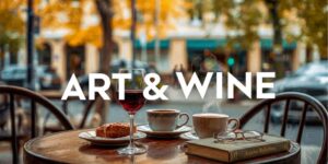 Plagát Art & Wine - Za oknom kaviarne v Revúcej, podujatie spájajúce umenie, vino a kaviarenskú atmosféru