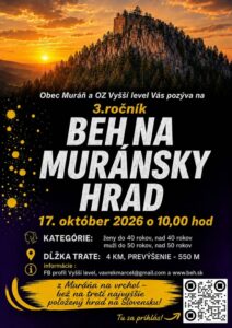Plagát tretieho ročníka Behu na Muránsky hrad — trailový beh s prevýšením 550 metrov v Muráni