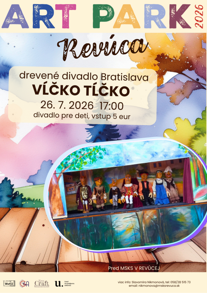 Plagát rozprávky Vĺčko Tľčko — drevené divadlo pre deti s hudbou a hrou v Revúcej