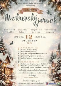 Plagát Mokrenského jarmoku 2026 — tradičný vianočný jarmok s remeslami a folklórom v Mokrej Lúke