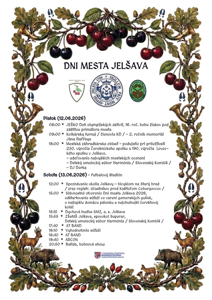 Plagát Dní mesta Jelšava 2026 — olympijské aktivity, tradičné remeslá a mestné oslavy