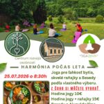 Plagát letného podujatia Joga a raňajky v Revúcej — joga, wellness a zdravý životný štýl