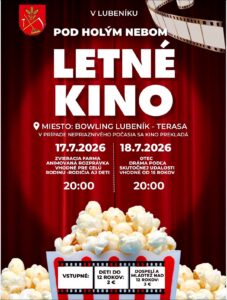 Plagát letného kina v Lubeníku — rodinný program s filmami pod hvezdami
