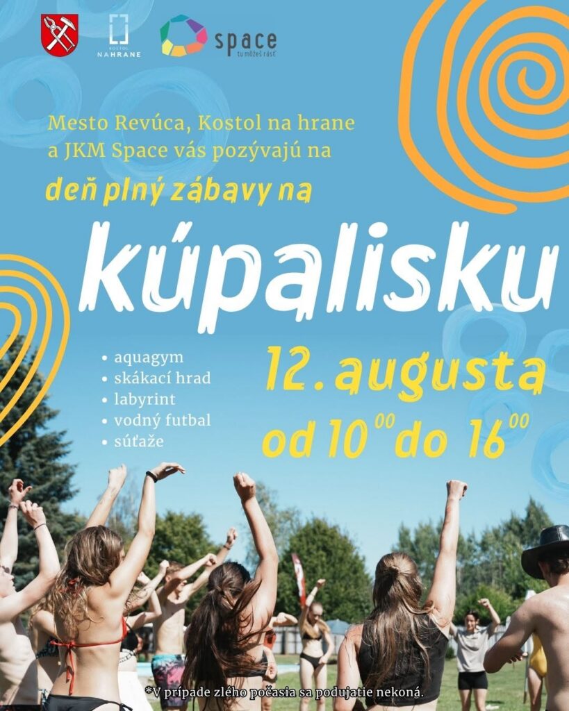 Plagát Dňa plný zábavy na kúpalisku v Revúcej — rodinné podujatie s hrami a súťažami