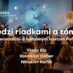 Plagát autorskej besedy Medzi riadkami a tónmi s písateľmi a spevákmi v Revúcej