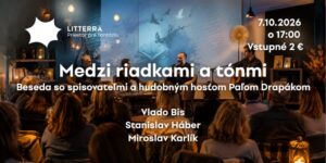 Plagát autorskej besedy Medzi riadkami a tónmi s písateľmi a spevákmi v Revúcej
