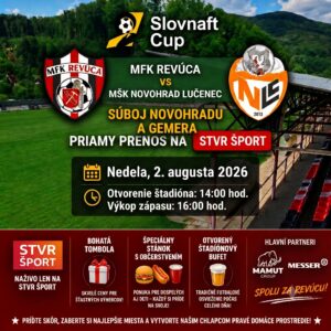 Plagát futbalového zápasu Slovnaft Cup — MFK Revúca proti MŠK Novohrad Lučenec v auguste