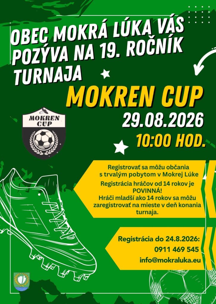Plagát 19. ročníka futbalového turnaja Mokren Cup 2026 v Mokrej Lúke