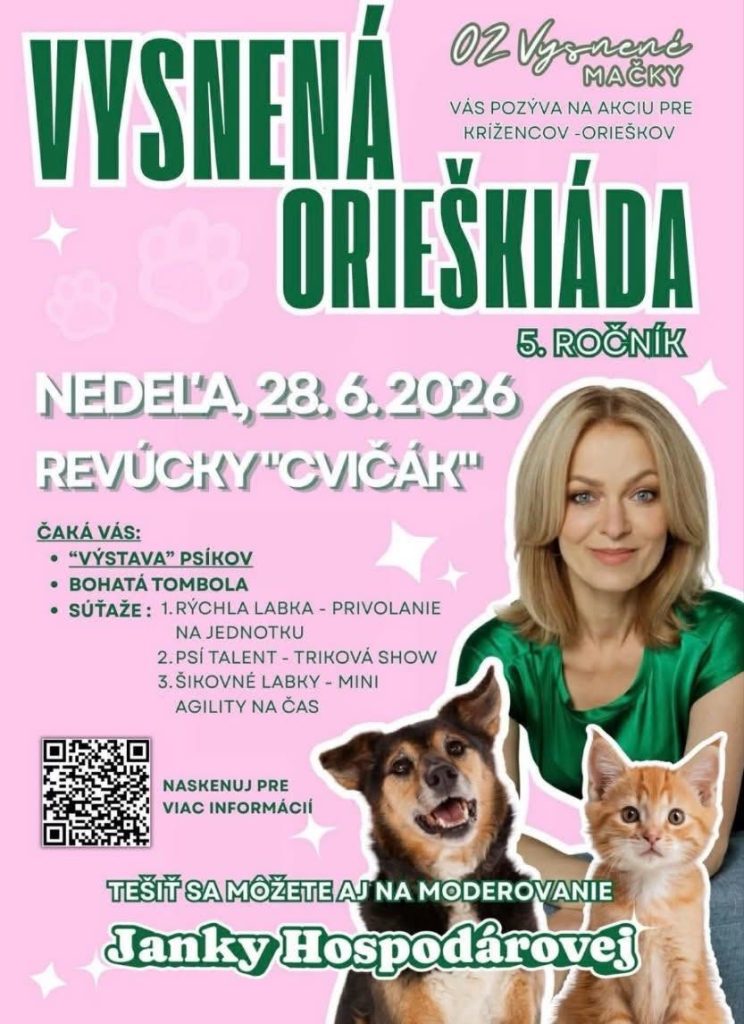 Plagát Vysnená orieškiáda 2026 — výstava psíkov a zábavné súťaže v Revúcej