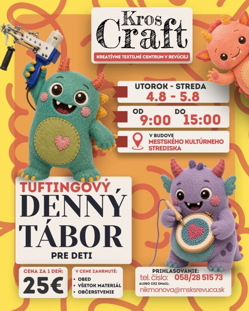 Deti tvoria farebné koberce technikou tuftingu v letnom dennom tábore v Revúcej.