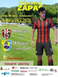 Plagát prípravného zápasu MFK Revúca — futbalový zápas na štadióne v Revúcej